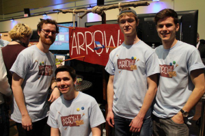 Oddbird team members promoting their online steam video game Arrow Heads